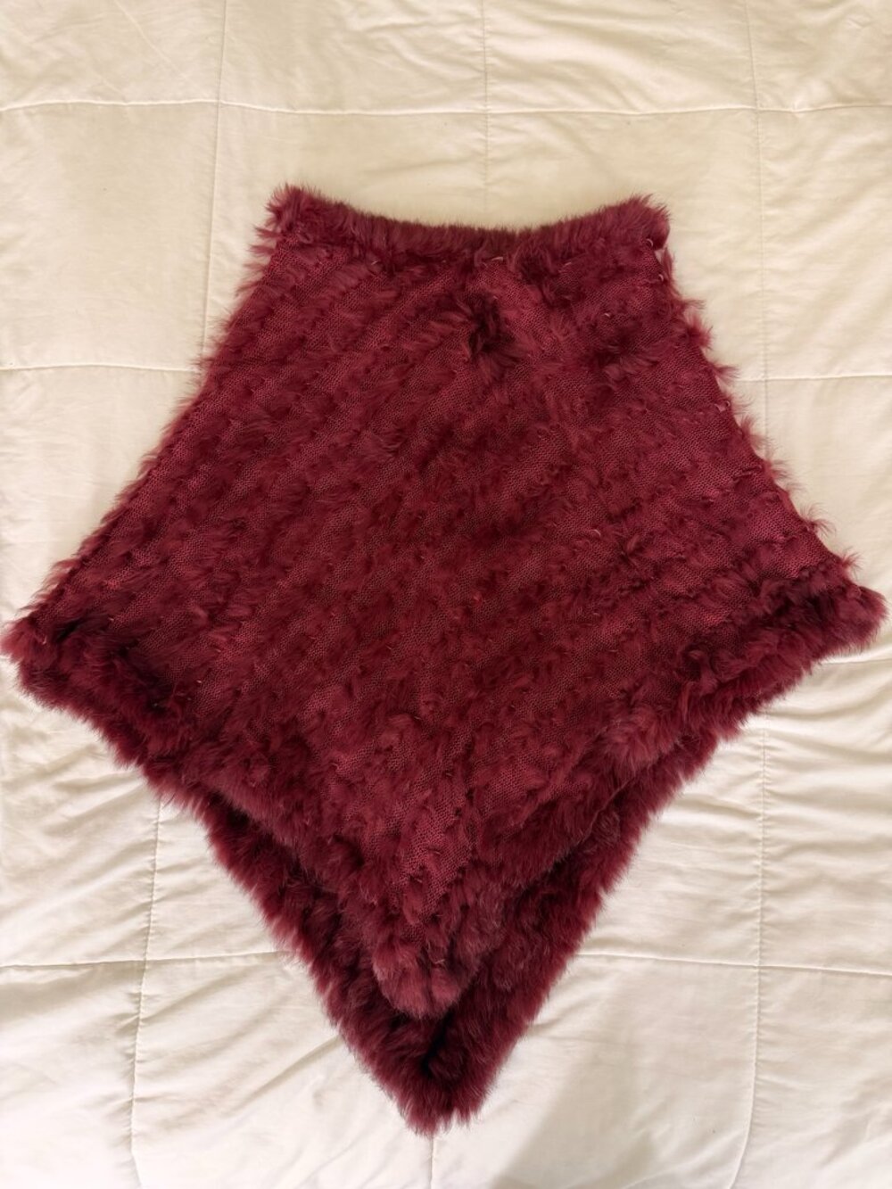 Burgundy Fur Knit Poncho Shawl Wrap Cape One Size Formal